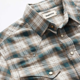 material shot of the collar on The Western Shirt in Wetland Plaid