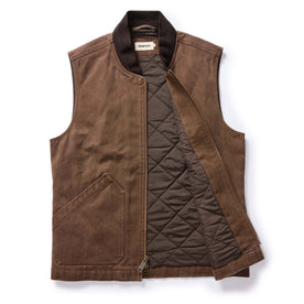 flatlay of open The Workhorse Vest in Aged Penny Chipped Canvas