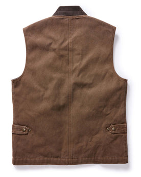 flatlay of the back of The Workhorse Vest in Aged Penny Chipped Canvas, Outerwear by Taylor Stitch