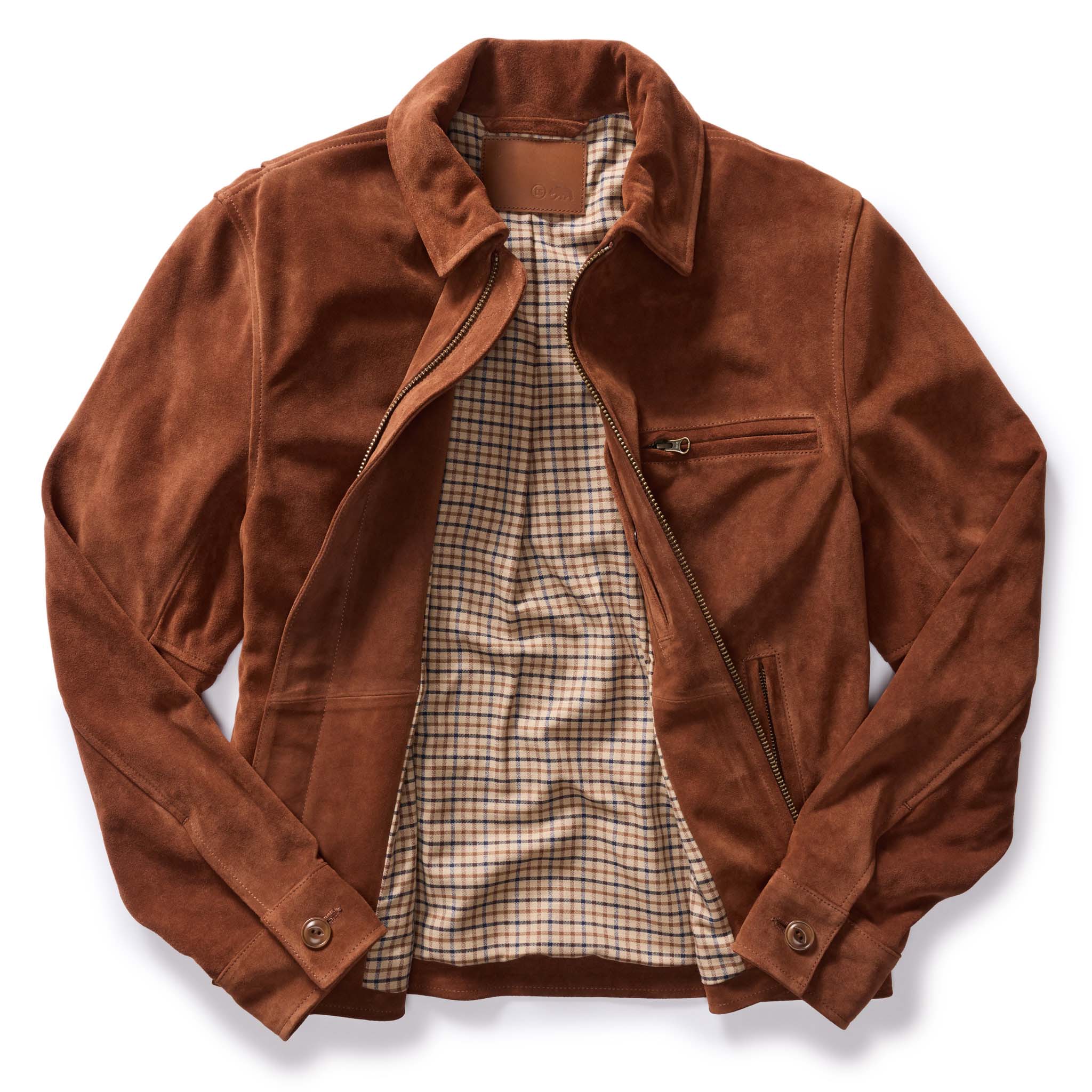 flatlay of the inside of The Wyatt Jacket in Chocolate Suede, Outerwear by Taylor Stitch