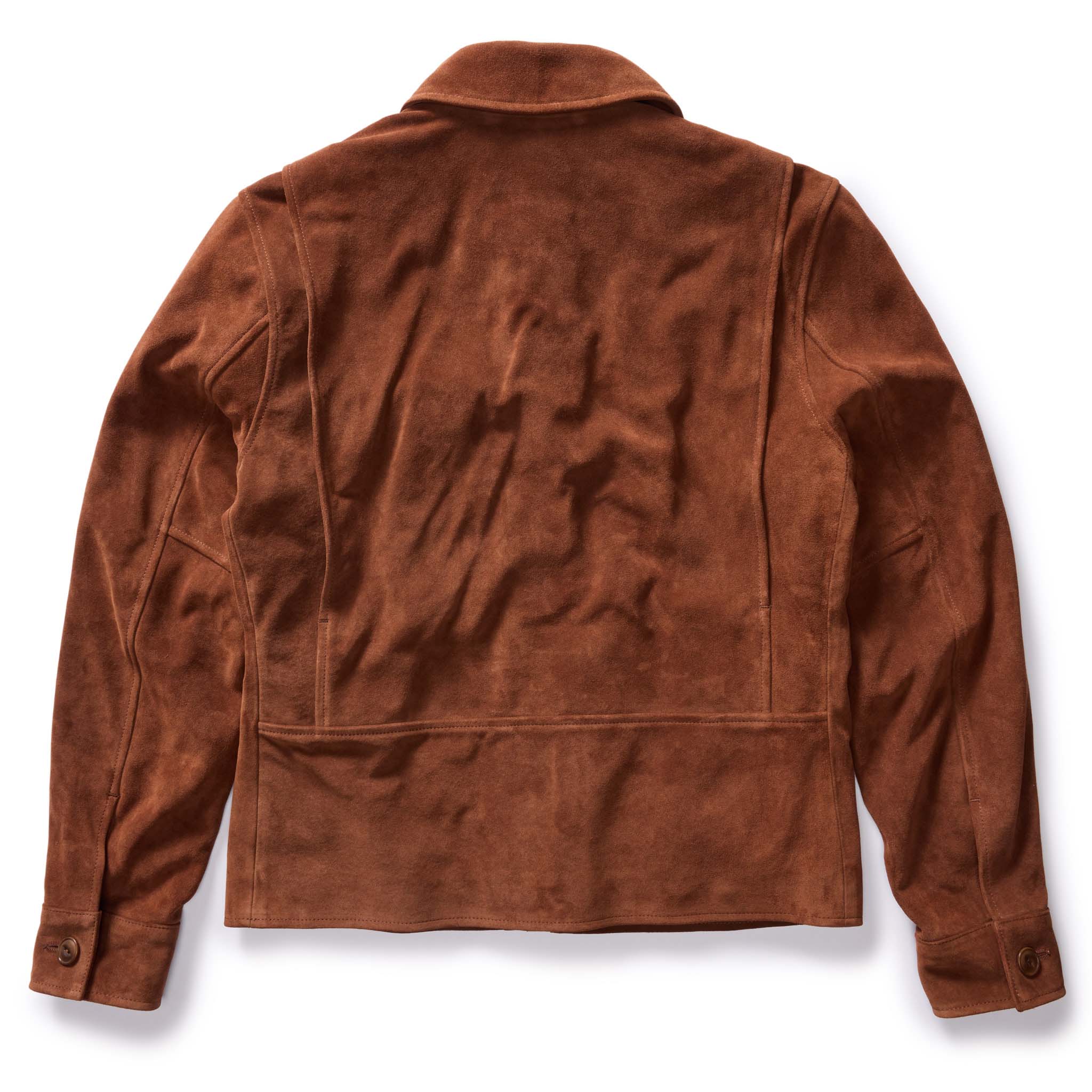 flatlay of the back of The Wyatt Jacket in Chocolate Suede, Outerwear by Taylor Stitch