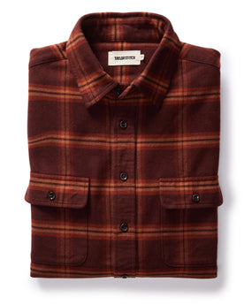 flatlay of The Yosemite Shirt in Burnt Toffee Plaid, Wovens by Taylor Stitch
