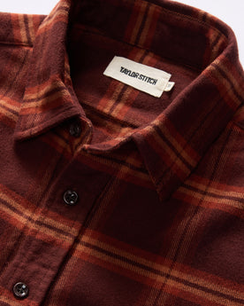 material shot of the collar on The Yosemite Shirt in Burnt Toffee Plaid, Wovens by Taylor Stitch
