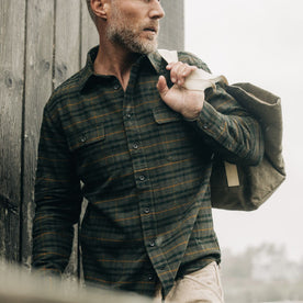 fit model in The Yosemite Shirt in Dark Forest Plaid