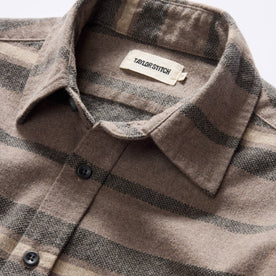 material shot of the collar on The Yosemite Shirt in Graystone Heather Stripe
