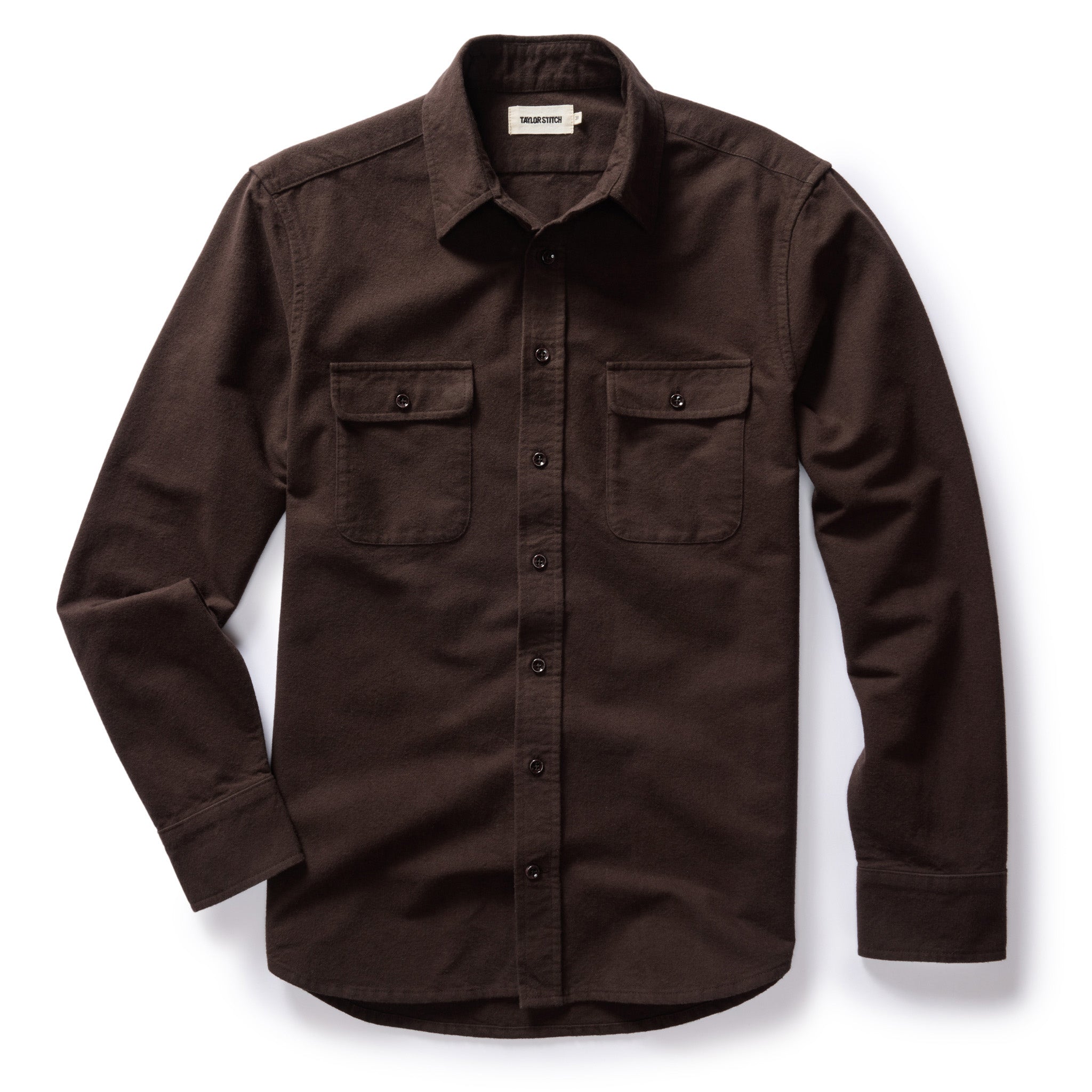 flatlay of The Yosemite Shirt in Soil, shown in full, Wovens by Taylor Stitch