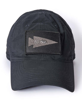 material shot of the patch on the front of The Performance TAC Hat in Black, Accessories by Taylor Stitch