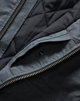 material shot of the nylon liner on The Bomber Jacket in Charcoal Dry Wax, Outerwear by Taylor Stitch