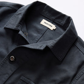 material shot of the collar on The Ojai Jacket in Organic Navy Foundation Twill