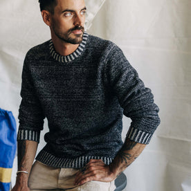 fit model in The Headland Sweater in Coal Heather