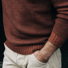 fit model showing the hem of The Headland Sweater in Spiced Rum