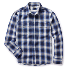 flatlay of The Ledge Shirt in Blue Sky Plaid, shown in full