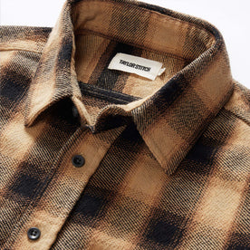 material shot of the collar on The Ledge Shirt in Brass Plaid