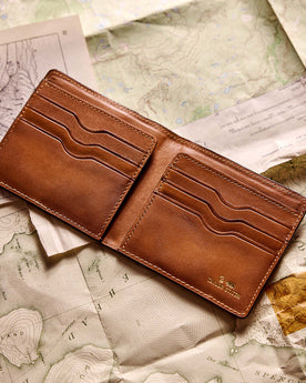 editorial flatlay of the inside pockets on The Minimalist Billfold Wallet in Navy, Accessories by Taylor Stitch
