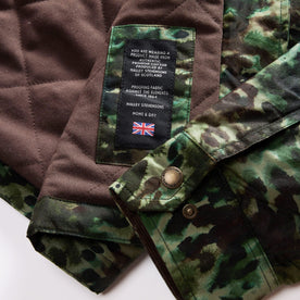 material shot of the Halley Stevensons material patch on The Venture Jacket in Painted Camo Waxed Canvas