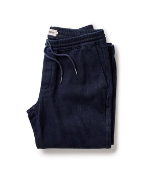 folded flatlay of The Apres Pant in Rinsed Indigo Sashiko, Bottoms by Taylor Stitch