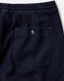 material shot of the fabric on The Apres Pant in Rinsed Indigo Sashiko, Bottoms by Taylor Stitch