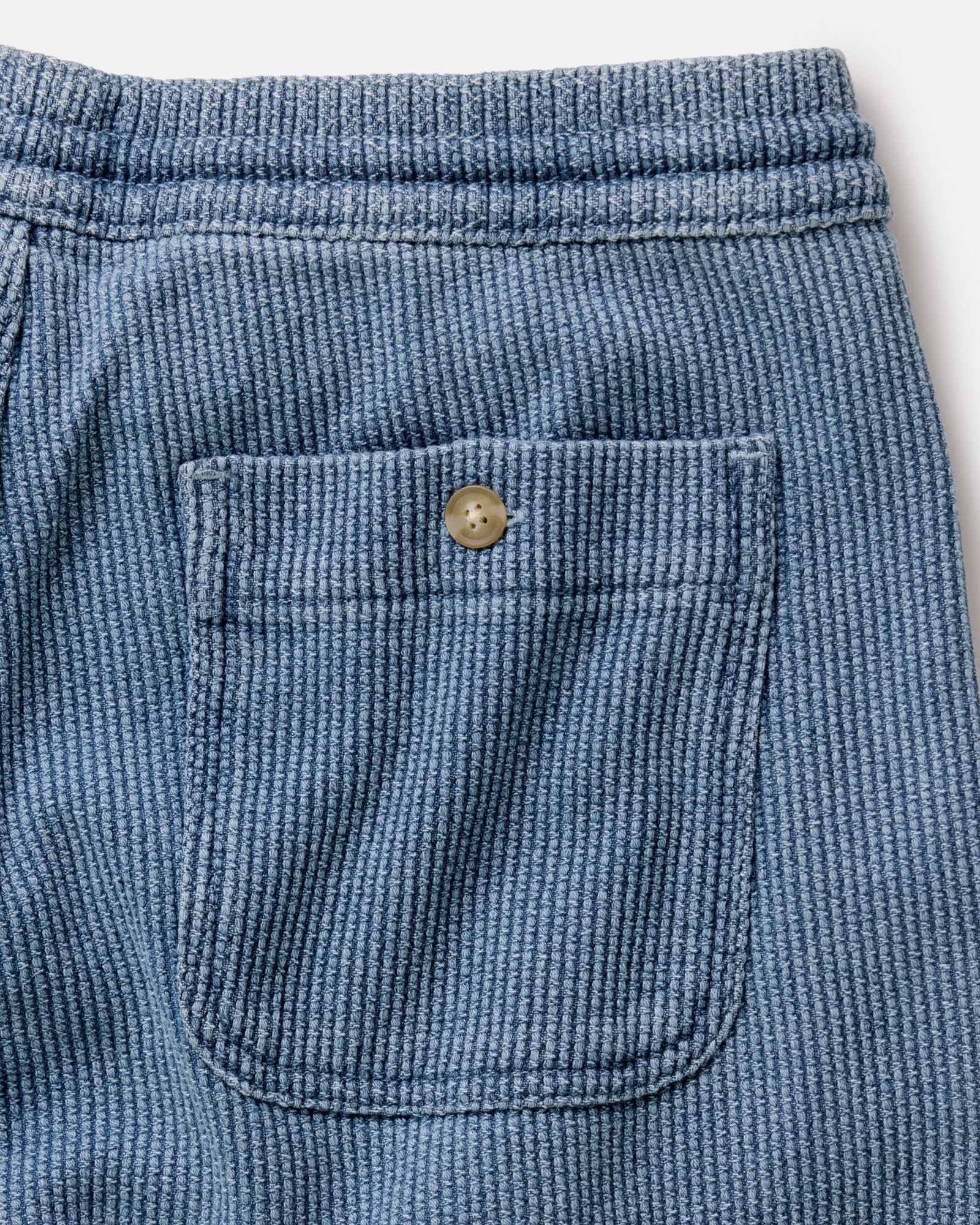 fit model standing wearing The Apres Pant in Washed Indigo Sashiko, Bottoms by Taylor Stitch