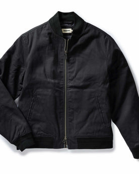 flatlay of The Insulated Bomber Jacket in Coal Dry Wax, Outerwear by Taylor Stitch