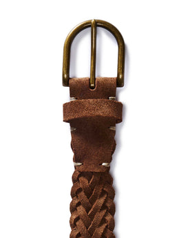 flatlay of the buckle on The Braided Belt in Tan Suede, Accessories by Taylor Stitch