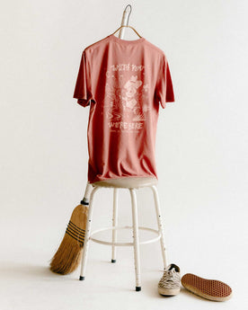 editorial image of The Cotton Hemp Tee in Wish You Were Here on a stool, Knits by Taylor Stitch