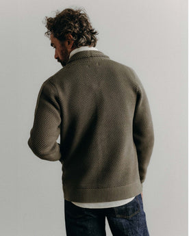 material shot of the collar on The Crawford Sweater in Fatigue Olive, Knits by Taylor Stitch