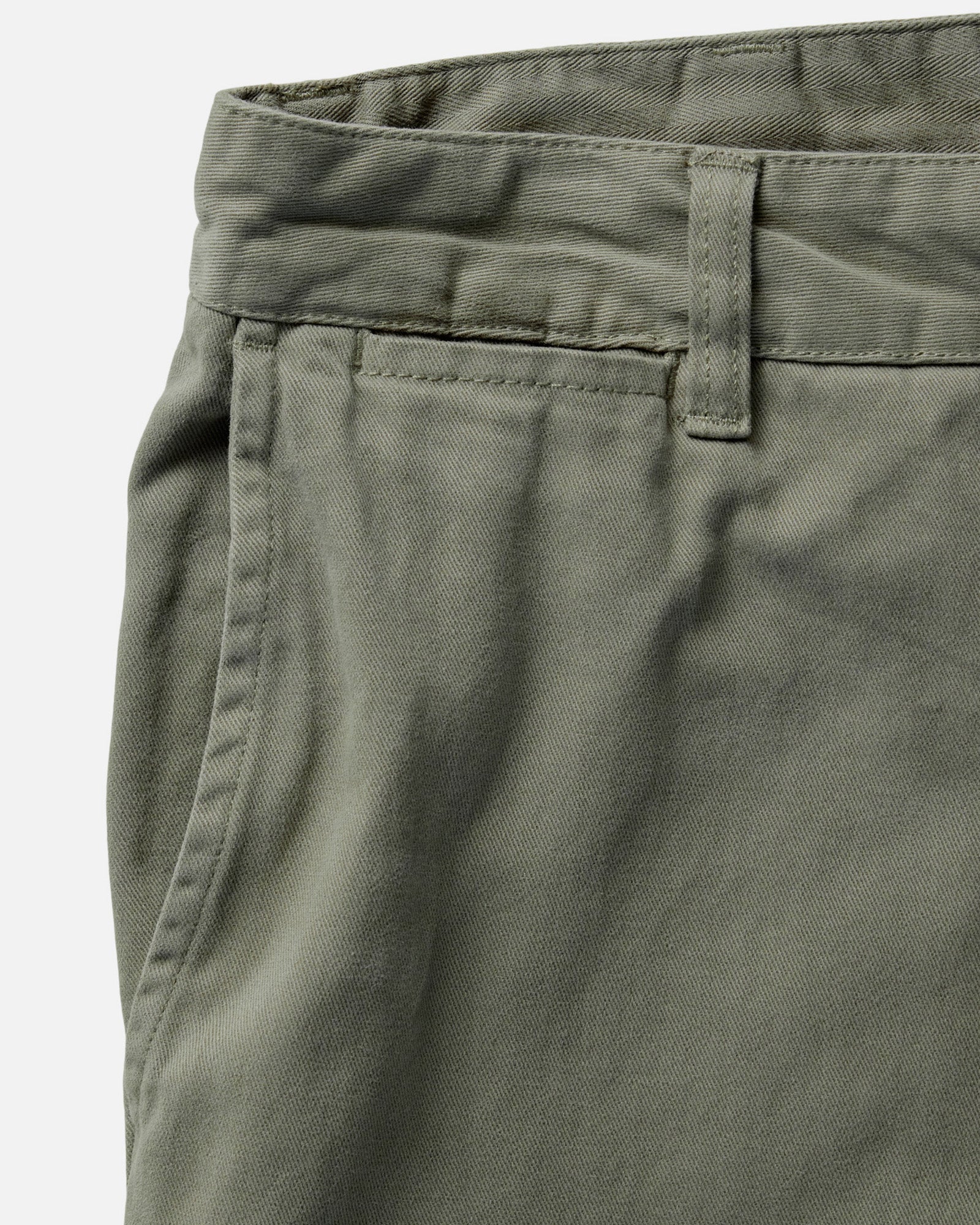 material shot of the belt loop on The Democratic Foundation Pant in Organic Smoked Olive, Bottoms by Taylor Stitch