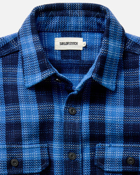 flatlay of The Division Shirt in Rinsed Indigo Plaid, Wovens by Taylor Stitch