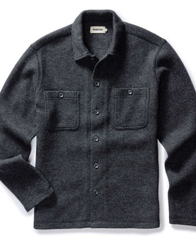 flatlay of The Evans Overshirt in Charcoal Birdseye Wool, Wovens by Taylor Stitch