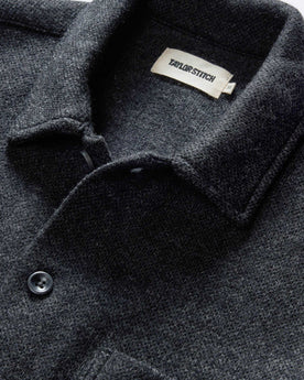 material shot of the collar on The Evans Overshirt in Charcoal Birdseye Wool, Wovens by Taylor Stitch
