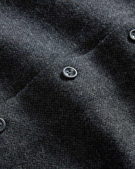material shot of the buttons on The Evans Overshirt in Charcoal Birdseye Wool, Wovens by Taylor Stitch