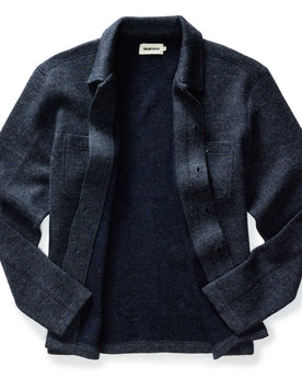 flatlay of The Evans Overshirt in Navy Birdseye Wool open, Wovens by Taylor Stitch