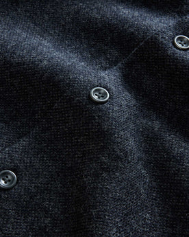 material shot of the buttons on The Evans Overshirt in Navy Birdseye Wool, Wovens by Taylor Stitch
