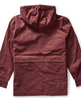 flatlay of the back of The Explorer Jacket in Red Wine Dry Wax, Outerwear by Taylor Stitch