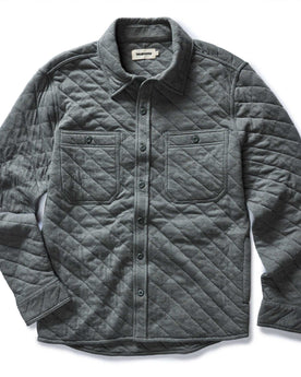 flatlay of The Fall Line Overshirt in Heather Ash Quilted Jersey, Wovens by Taylor Stitch