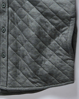material shot of the pocket on The Fall Line Overshirt in Heather Ash Quilted Jersey, Wovens by Taylor Stitch