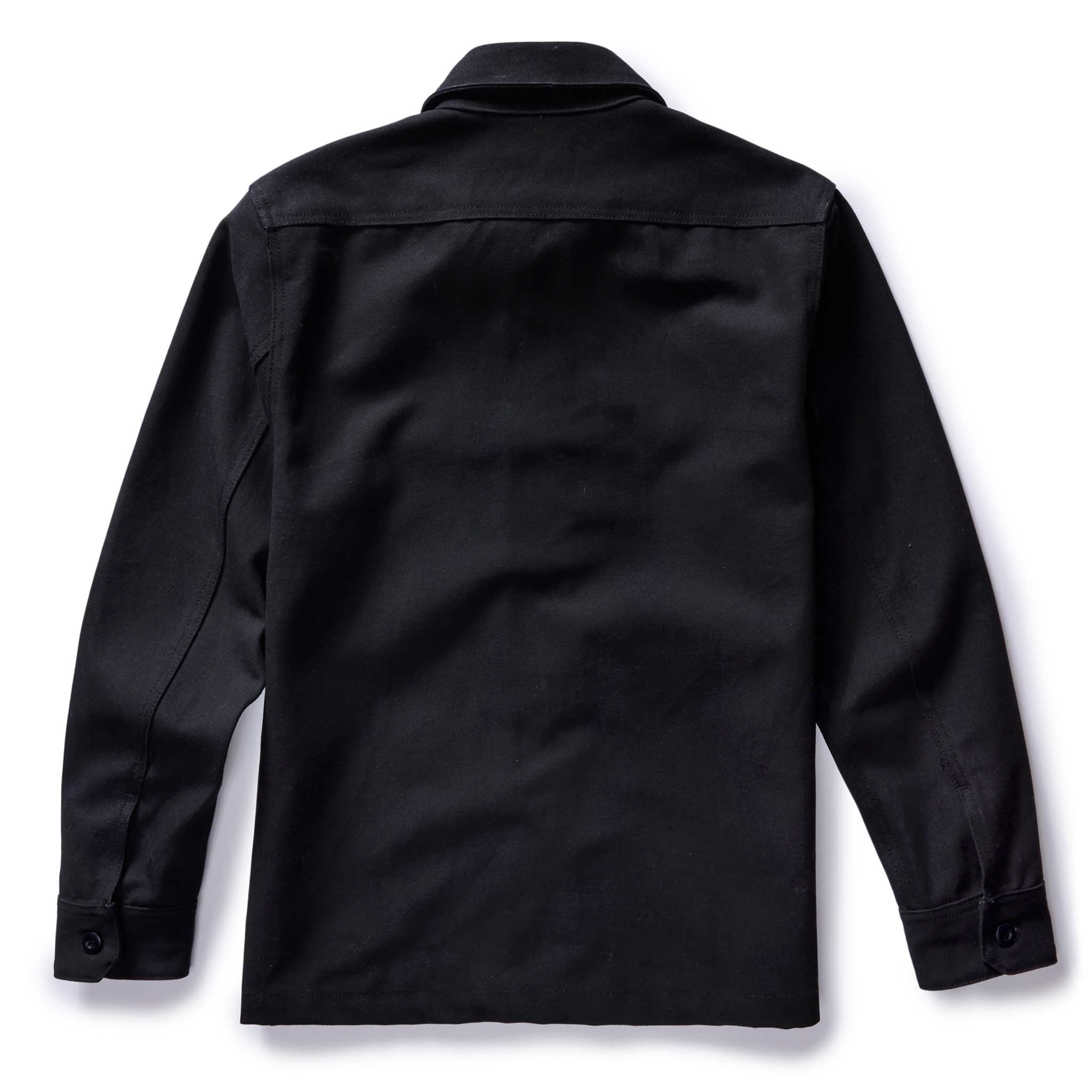flatlay of the back of The Good Acre Forge Overshirt in Black Canvas, Outerwear by Taylor Stitch