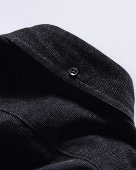 material shot of the back collar on The Jack in Heather Coal Pincord, Wovens by Taylor Stitch