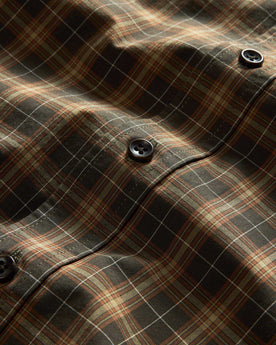 material shot of the buttons on The Jack in Mulch Plaid, Wovens by Taylor Stitch