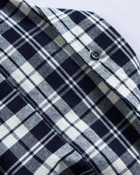 material shot of the back collar on The Jack in Rinsed Indigo Plaid, Wovens by Taylor Stitch
