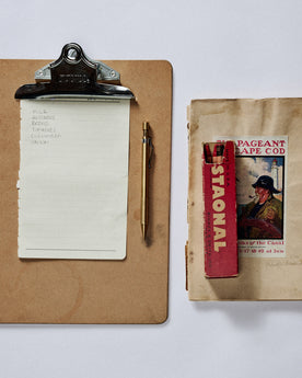 editorial image of The Mechanical Pencil in Brass on a clipboard, Accessories by Taylor Stitch