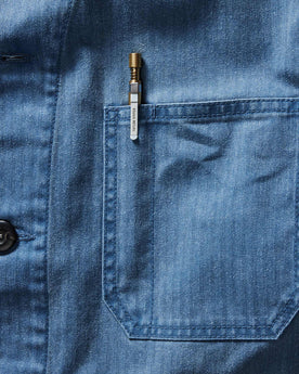 editorial image of The Mechanical Pencil in Brass in the pocket of an Ojai Jacket, Accessories by Taylor Stitch