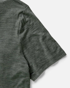 material shot of the collar on The Merino Tee in Heather Army, Knits by Taylor Stitch