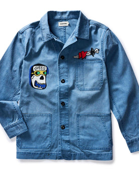 The Ojai Chore Coat in Embroidered French Blue Herringbone flatlay, Outerwear by Taylor Stitch