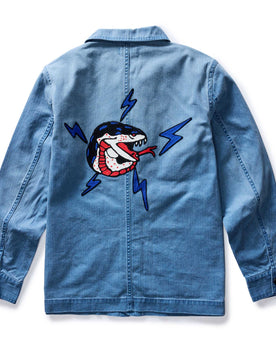 flatlay of the back of The Ojai Jacket in Embroidered French Blue Herringbone, Outerwear by Taylor Stitch