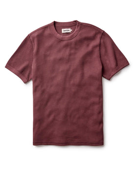 flatlay of The Organic Cotton Short Sleeve Crew in Burgundy Waffle, Knits by Taylor Stitch