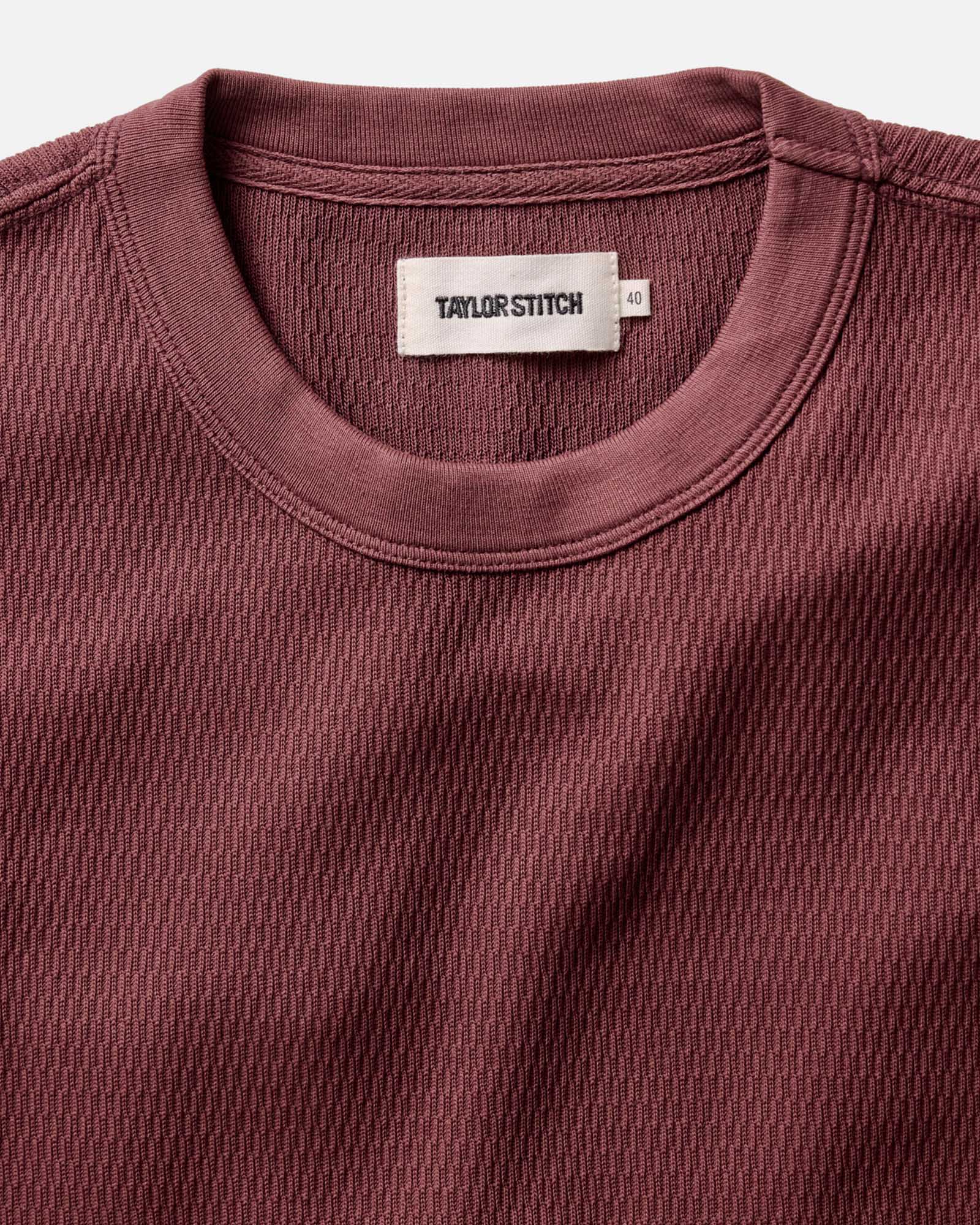 material shot of the neck opening on The Organic Cotton Short Sleeve Crew in Burgundy Waffle, Knits by Taylor Stitch