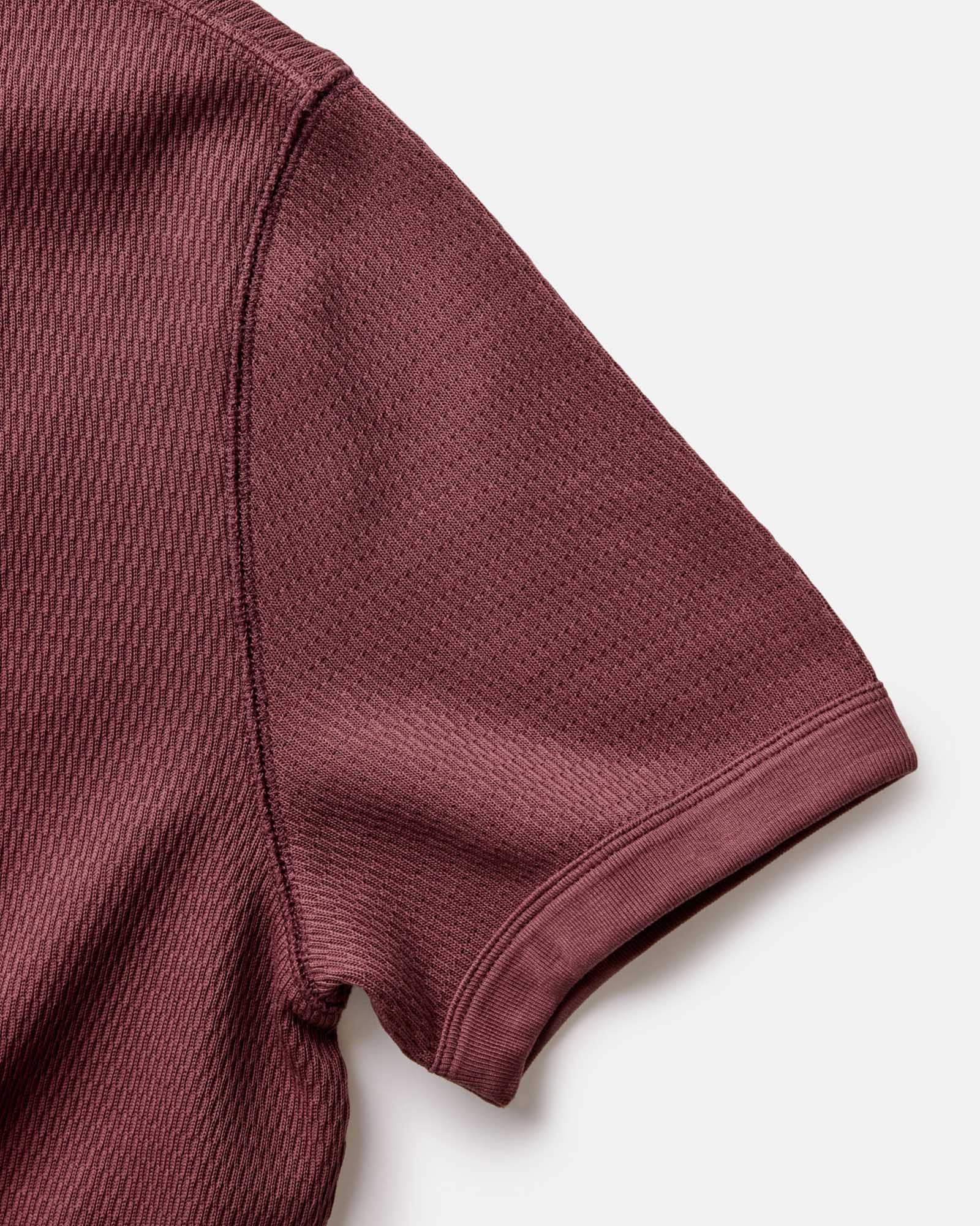 material shot of the sleeve on The Organic Cotton Short Sleeve Crew in Burgundy Waffle, Knits by Taylor Stitch