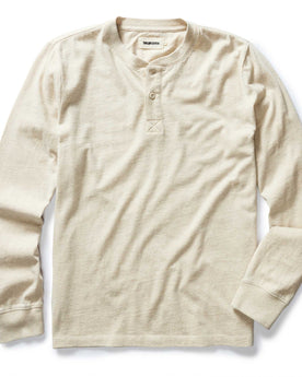 flatlay of The Organic Cotton Henley in Heather Oat, Knits by Taylor Stitch