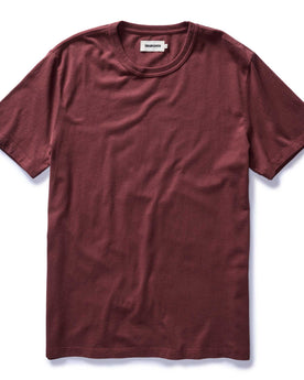 flatlay of The Organic Cotton Tee in Dried Cherry, Knits by Taylor Stitch